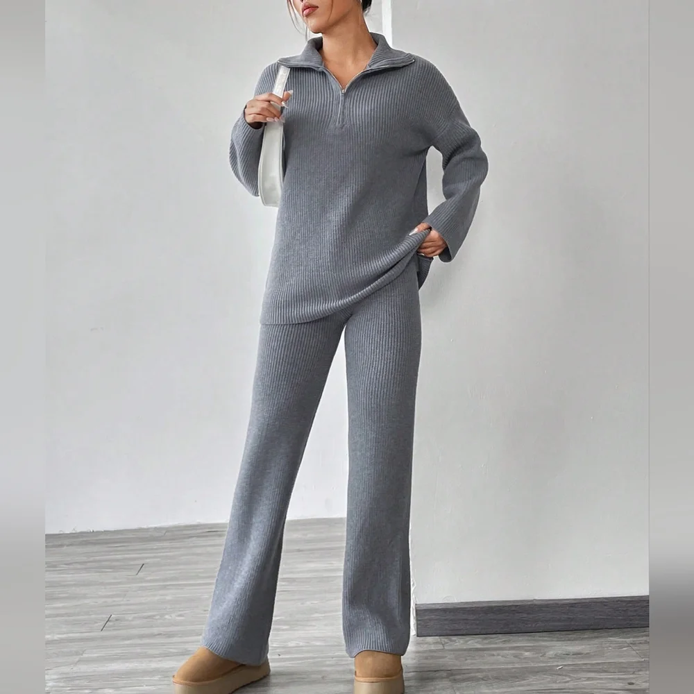 Half Zip Drop Shoulder Sweater & Knit Pants - Picture 4 of 6